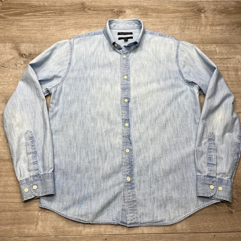 Banana Republic Button Down Shirt Mens M Blue Slim Fit Chambray Denim Fade